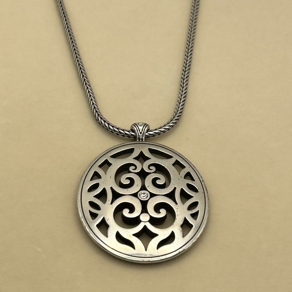 Brighton Destino Necklace 17" Silver Plated Crystal Adjustable Chunky Chain - Picture 14 of 15